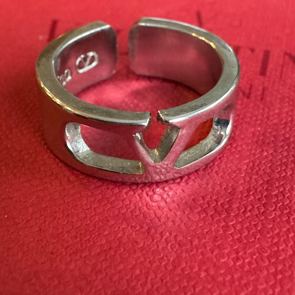 Valentino Garavani “V” Silver Tone Open Band Ring